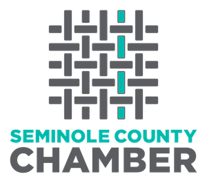 Logo for Seminole County Chamber of Commerce with a woven grid design above the text "Seminole County Chamber" in teal and gray.